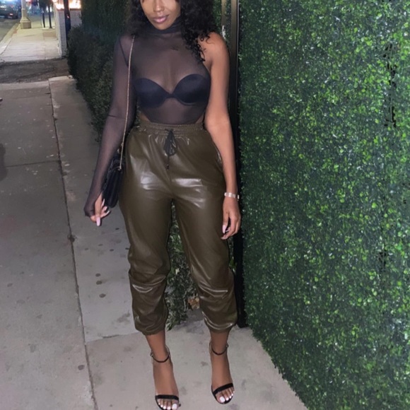 green leather joggers